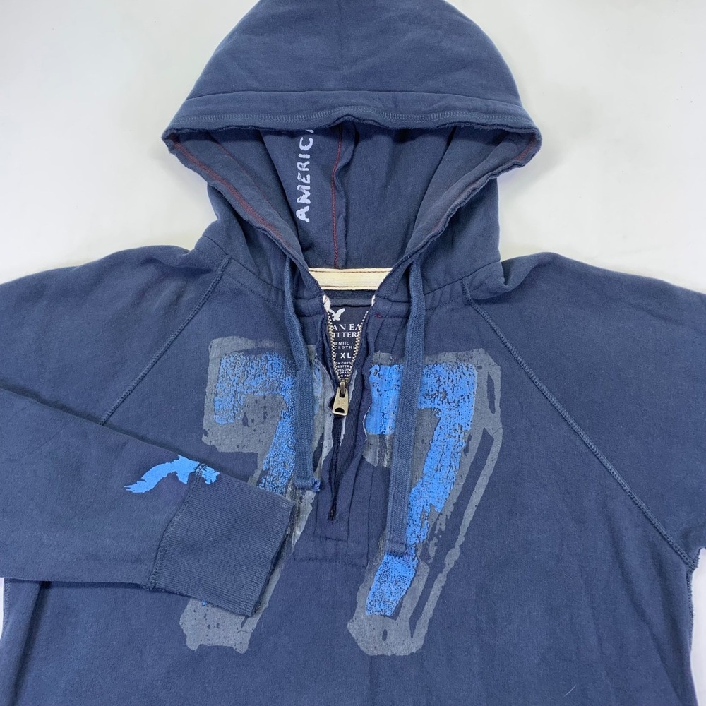 American Eagle Outfitters Hoodie Mens XL‎ Blue Quarter Zip Sweatshirt Grunge Y2k